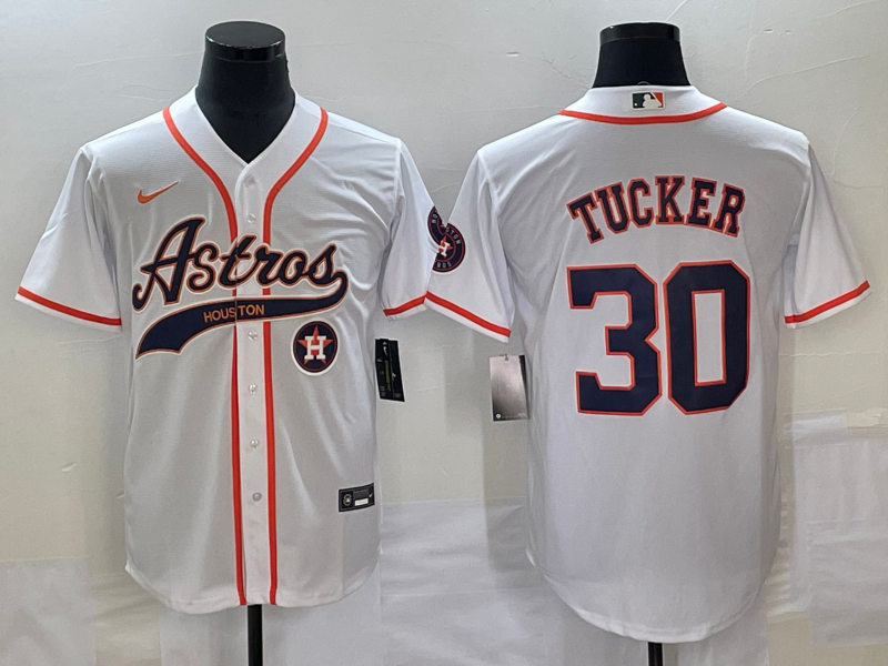 Men's Houston Astros #30 Kyle Tucker White With Patch Cool Base Stitched Baseball Jersey Men's Houston Astros #30 Kyle Tucker White With Patch Cool Base Stitched Baseball Jersey